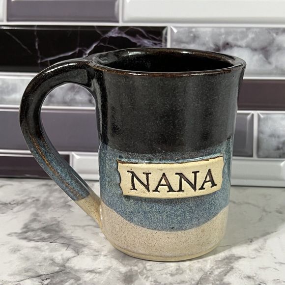 Stegall's NANA Stoneware Name Coffee Mug 12oz Color Block Blue Cream Ceramic - Picture 1 of 9